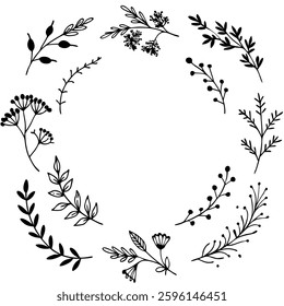 Hand drawn Botanical Wreath and elements Vector