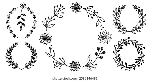 Hand drawn Botanical Wreath and elements Vector
