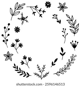 Hand drawn Botanical Wreath and elements Vector