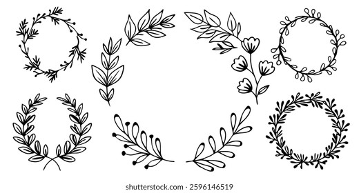 Hand drawn Botanical Wreath and elements Vector