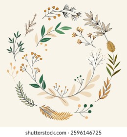 Hand drawn Botanical Wreath and elements vector