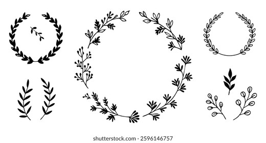 Hand drawn Botanical Wreath and elements vector