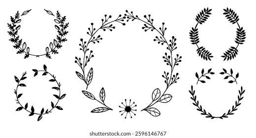 Hand drawn Botanical Wreath and elements vector