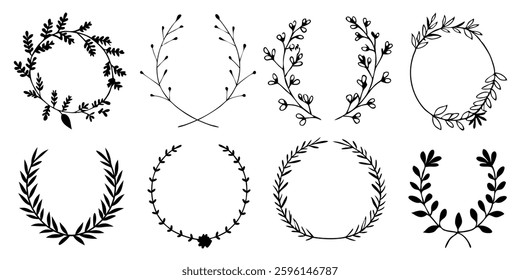 Hand drawn Botanical Wreath and elements vector
