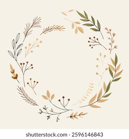 Hand drawn Botanical Wreath and elements vector