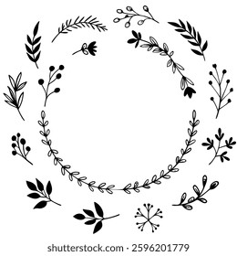 Hand drawn Botanical Wreath and elements vector