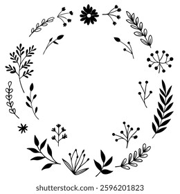 Hand drawn Botanical Wreath and elements vector