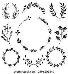 Hand drawn Botanical Wreath and elements vector