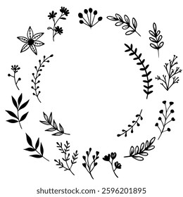 Hand drawn Botanical Wreath and elements vector