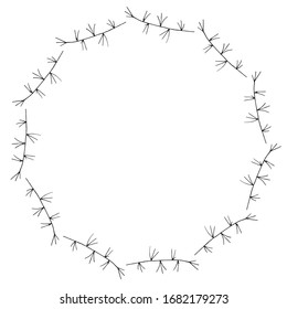 Hand drawn botanical wreath frame isolated on white background. Doodle style ilustration. Cute elements for decoration greeting cards, wedding invitations, banners, logotypes, printed materials.
