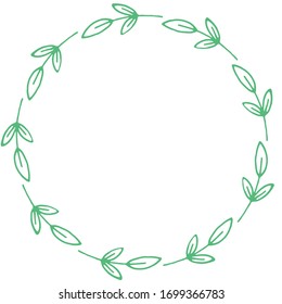 Hand drawn botanical wreath frame isolated on white background. Doodle style ilustration. Cute elements for decoration greeting cards, wedding invitations, banners, logotypes, printed materials.
