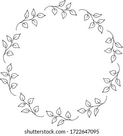 Hand drawn botanical wreath frame isolated on white background. Doodle style ilustration. Cute elements for decoration greeting cards, wedding invitations, banners, logotypes, printed materials.
