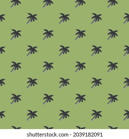 Hand drawn botany exotic seamless pattern with doodle coconut palm tree ornament. Pale green background. Designed for fabric design, textile print, wrapping, cover. Vector illustration.