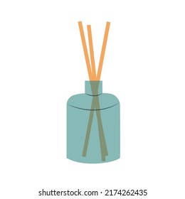 Hand Drawn Bottle With Aroma Sticks For Home Fragrance, Isolated Vector Illustration In Flat Style