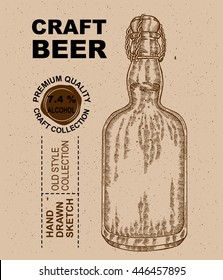 Hand drawn bottle with beer. Alcohol drink sketch vector illustration