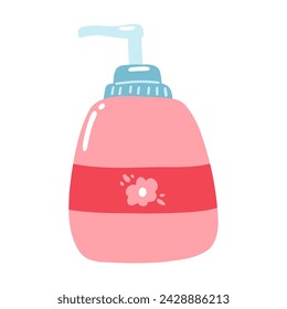 Hand drawn bottle with cream, lotion. Flat vector illustration of hygiene item, body care product