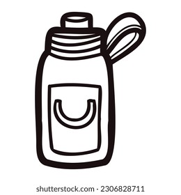 Hand Drawn bottle in doodle style isolated on background