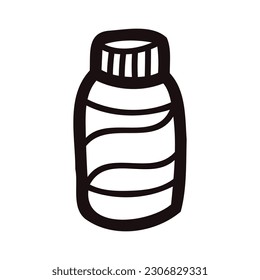 Hand Drawn bottle in doodle style isolated on background