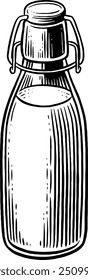 Hand drawn Bottle of Milk Sketch Illustration Engraving Woodcut Vintage Style Vector