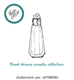 Hand drawn bottle of perfume. Vector stock illustration.  Sketch