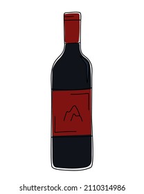 Hand drawn bottle of a red wine isolated on a white background. Vector illustration.