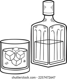 Hand Drawn bottle of whiskey illustration in doodle style isolated on background