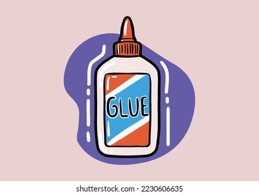 Hand drawn Bottle of white glue with red top isolated on background. Flat vector illustration