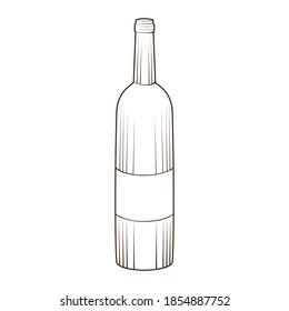 Hand drawn bottle for wine and other alcohol. Isolated on white background. 
