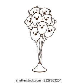 Hand drawn bouquet of balloons with bears. Birthday clipart in doodle style.  Vector Isolated illustration on a white background.