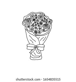 Hand drawn bouquet in doodle style, isolated on white background. Perfect for design Women's day and Valentine's day holiday card, t-shirt design, fabric print, decoration. Vector illustration.