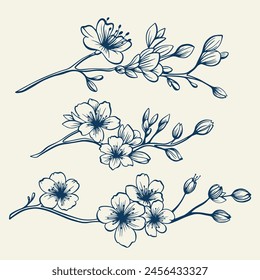 Ramo dibujado a mano con flores y hojas. Vector lineal monocromo elegante arreglo floral en estilo vintage, diseño de tatuajes, libro para colorear, decoración de bodas.