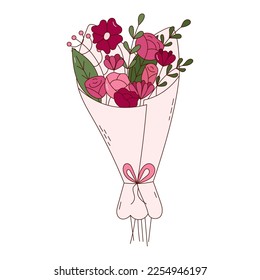 Hand drawn bouquet of flowers for Valentine day. Design elements for posters, greeting cards, banners and invitations.