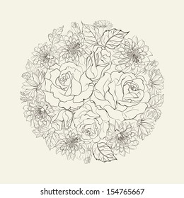 Hand drawn bouquet of roses. Vector illustration.
