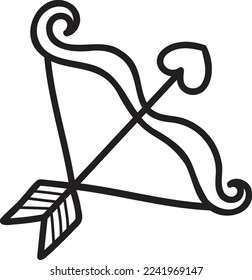 Ilustración de la forma del corazón de la flecha y la proa dibujada a mano aislada en el fondo