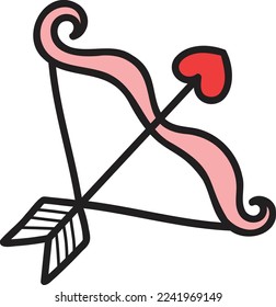 Ilustración de la forma del corazón de la flecha y la proa dibujada a mano aislada en el fondo