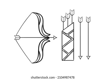 hand drawn bow and arrow on a sports theme on a white background