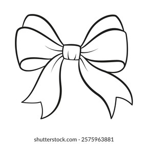 Hand drawn bow doodle style. Hand drawn black and white isolated logo. Bowknot line art. Design element for web graphic design, poster tattoo Coloring page art therapy. Vector illustration