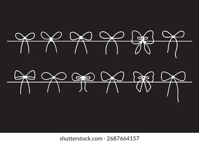 Hand Drawn Bow Gift Ribbon Line Set � Elegant Minimal Doodle Stroke Vector Illustration