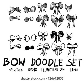 Hand drawn bow isolated. Vector sketch black and white background illustration icon doodle