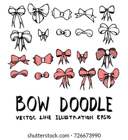 Hand drawn bow isolated. Vector sketch black and white background illustration icon doodle