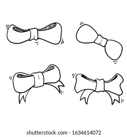 hand drawn bow ribbon Element for decoration gifts, greetings, holidays. Vector illustration.with doodle cartoon style