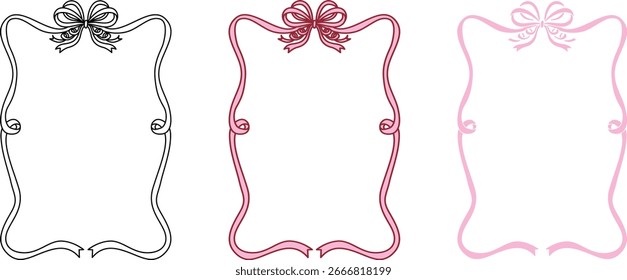 Quadro quadrado de fita de arco desenhado à mão com espessura de traço editável para casamento, cartão de dia dos namorados e assim por diante. Ilustração vetorial.	
