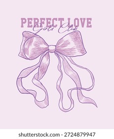 Diseño de Vector de cinta de lazo dibujado a mano. Moda, camiseta, camiseta, estampado, niñas que repiten sin fisuras inspiradoras. Linda tipografía de eslogan de cita. Lazo con la Ilustración vectorial del lema, para la camiseta de las mujeres