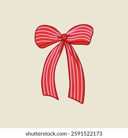 Hand drawn bow with stripes. Vector illustration of ribbon bowknot in coquette aesthetic