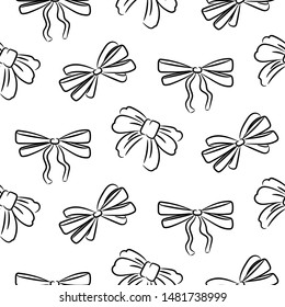 Hand drawn bow ties seamless pattern. Black and white vector sketched icon texture.