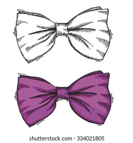 Hand Drawn Bow/Black And White And Purple Color/Vector Illustration