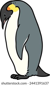 Hand drawn bowing emperor penguin illustration
