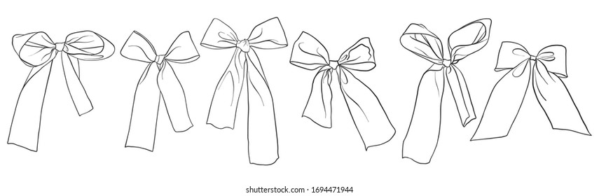 hand drawn bow-knots isolated at white background, vector illustration