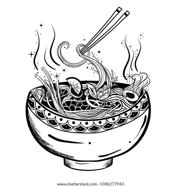 Hand Drawn Bowl Asian Noodle Soupudon Stock Vector (royalty Free 