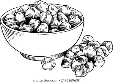 Hand drawn Bowl of Chickpeas Sketch Illustration